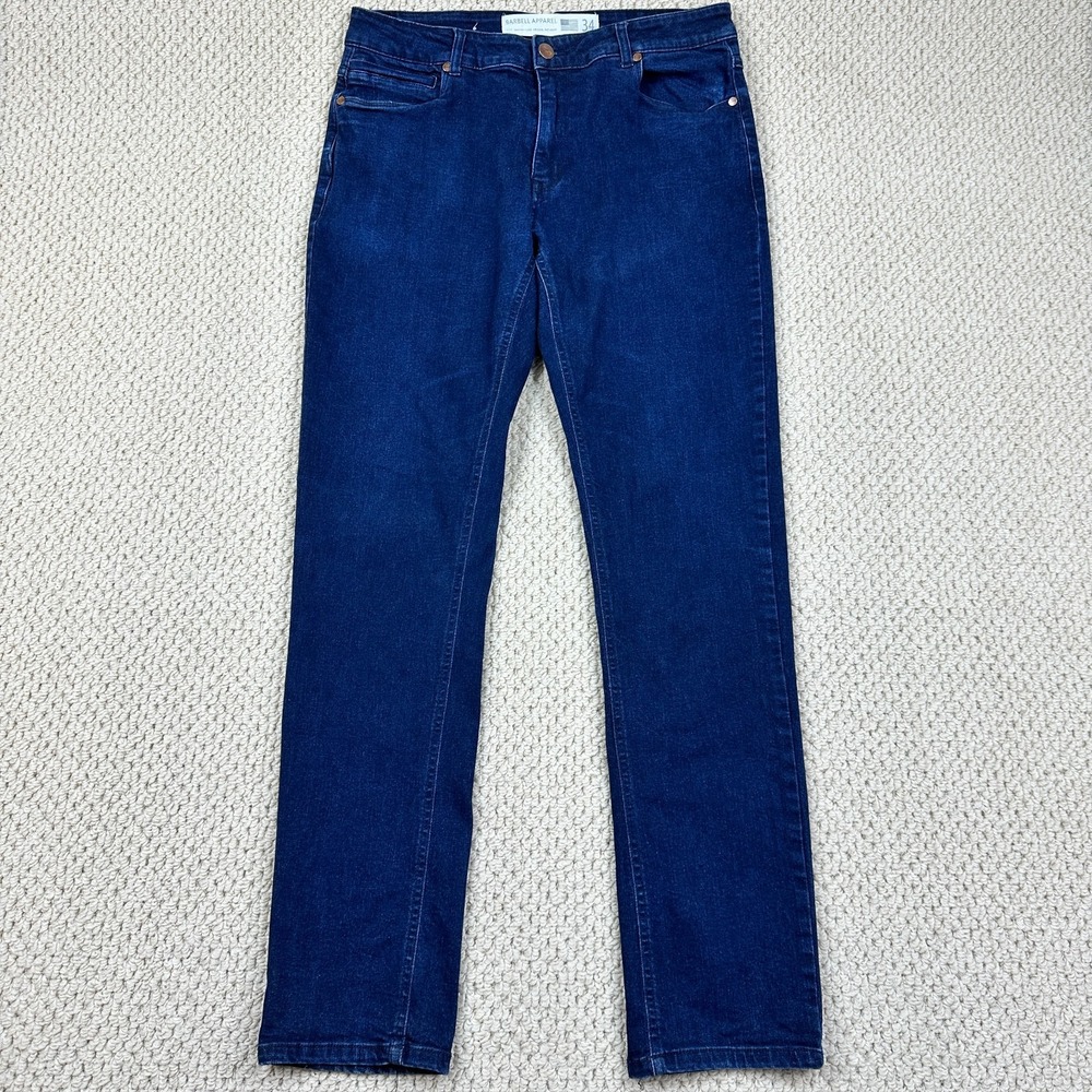 Barbell Apparel Jeans Mens 34x33 Dark Blue Denim Stretch Straight Athletic Fit